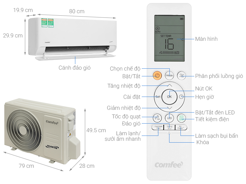 Điều Hoà Comfee Inverter 12.000BTU 1 Chiều CFS-13VCB1